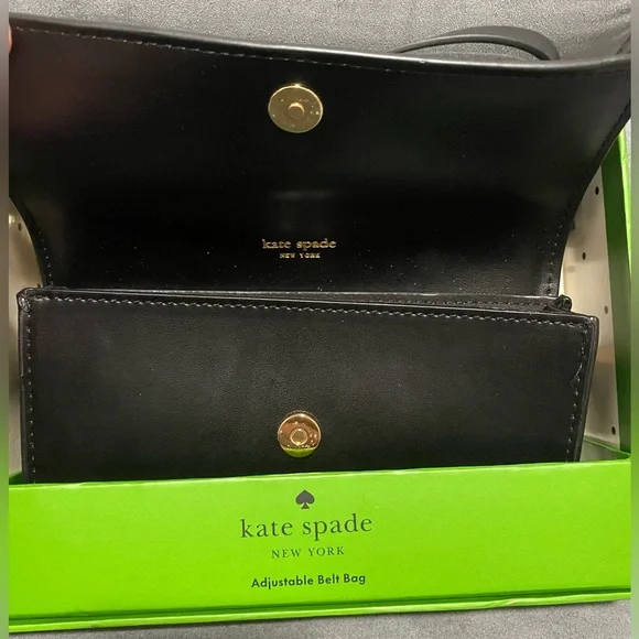 Kate Spade Black Bow Belt Bag Adjustable Leather L/XL NWT - Picture 7 of 9